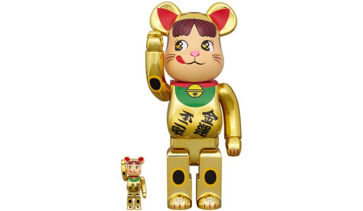 BE@RBRICK 招き猫 ペコちゃん 金運 ダブル小判 金メッキ  100％ & 400％