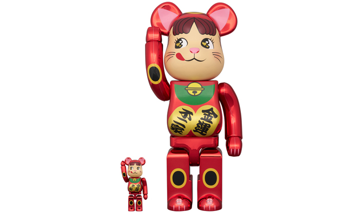 BE@RBRICK 招き猫 ペコちゃん 金運 ダブル小判 梅色金メッキ 100％ & 400％