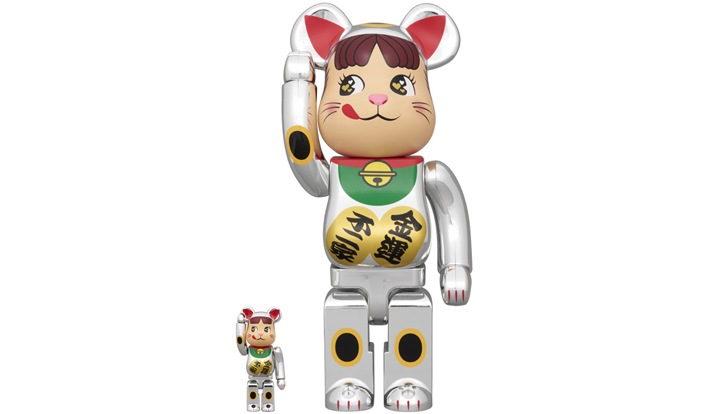 BE@RBRICK 招き猫 ペコちゃん 金運 ダブル小判 銀メッキ 100％ & 400％